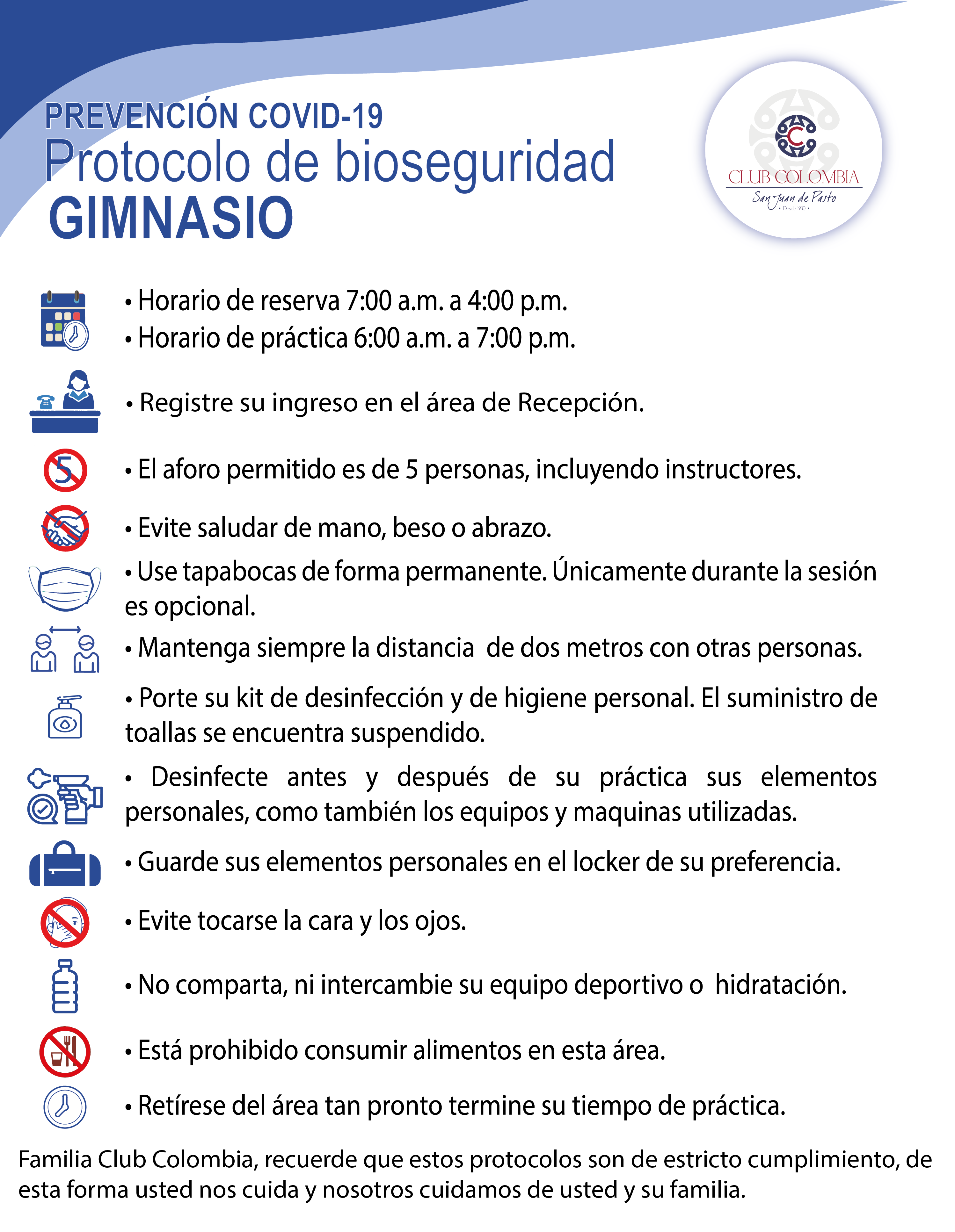 PROTOCOLO BIOSEGURIDAD GIMNASIO Club Colombia